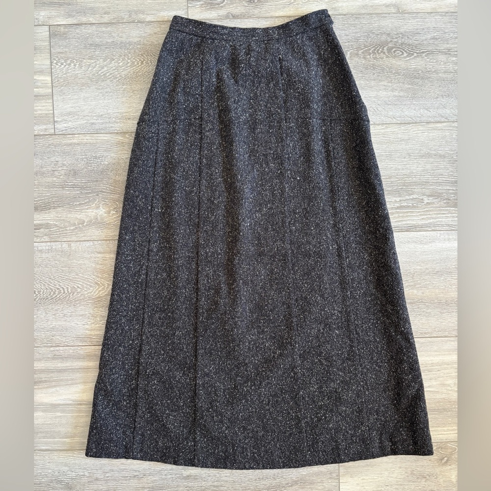 Vintage Willi Smith Black Grey Tweed Wool Blend A Line Maxi Skirt Size 4